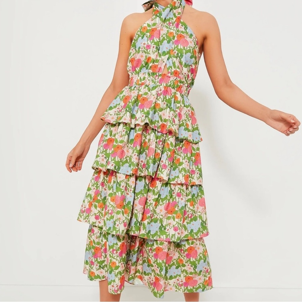 Tuckernuck HYACINTH HOUSE Multi Green Begonia Floral Jenny Halter Neck Dress L